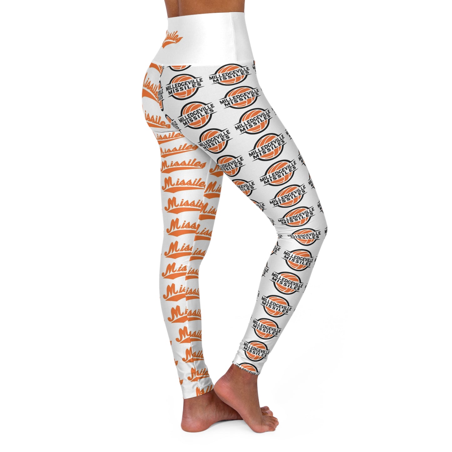 Missiles - Volleyball White High Waisted Yoga Leggings (AOP)