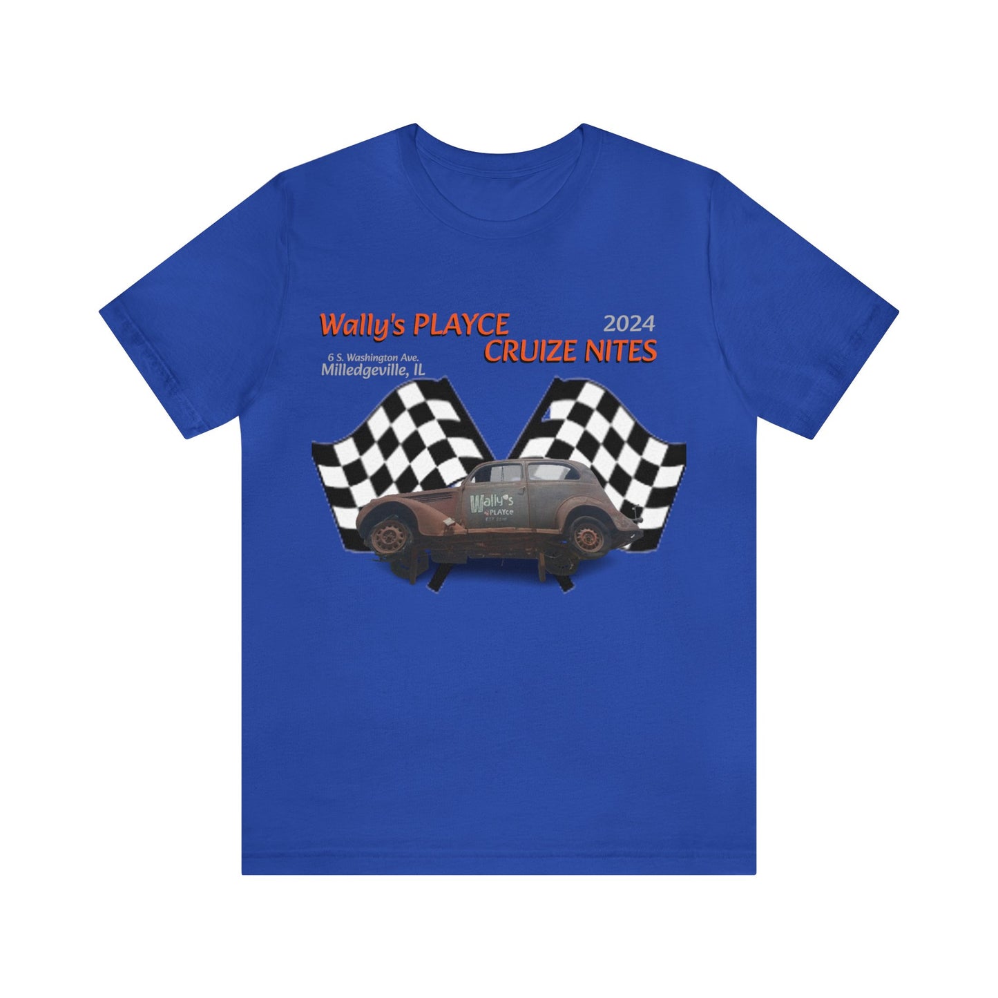 Wally's Cruize Nites Twin Checkered FRONT ONLY Unisex Jersey Short Sleeve Tee