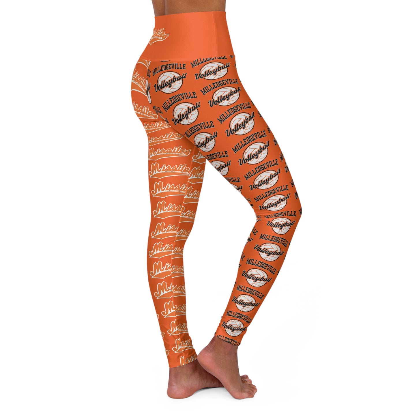 Missiles - Volleyball Orange High Waisted Yoga Leggings (AOP)