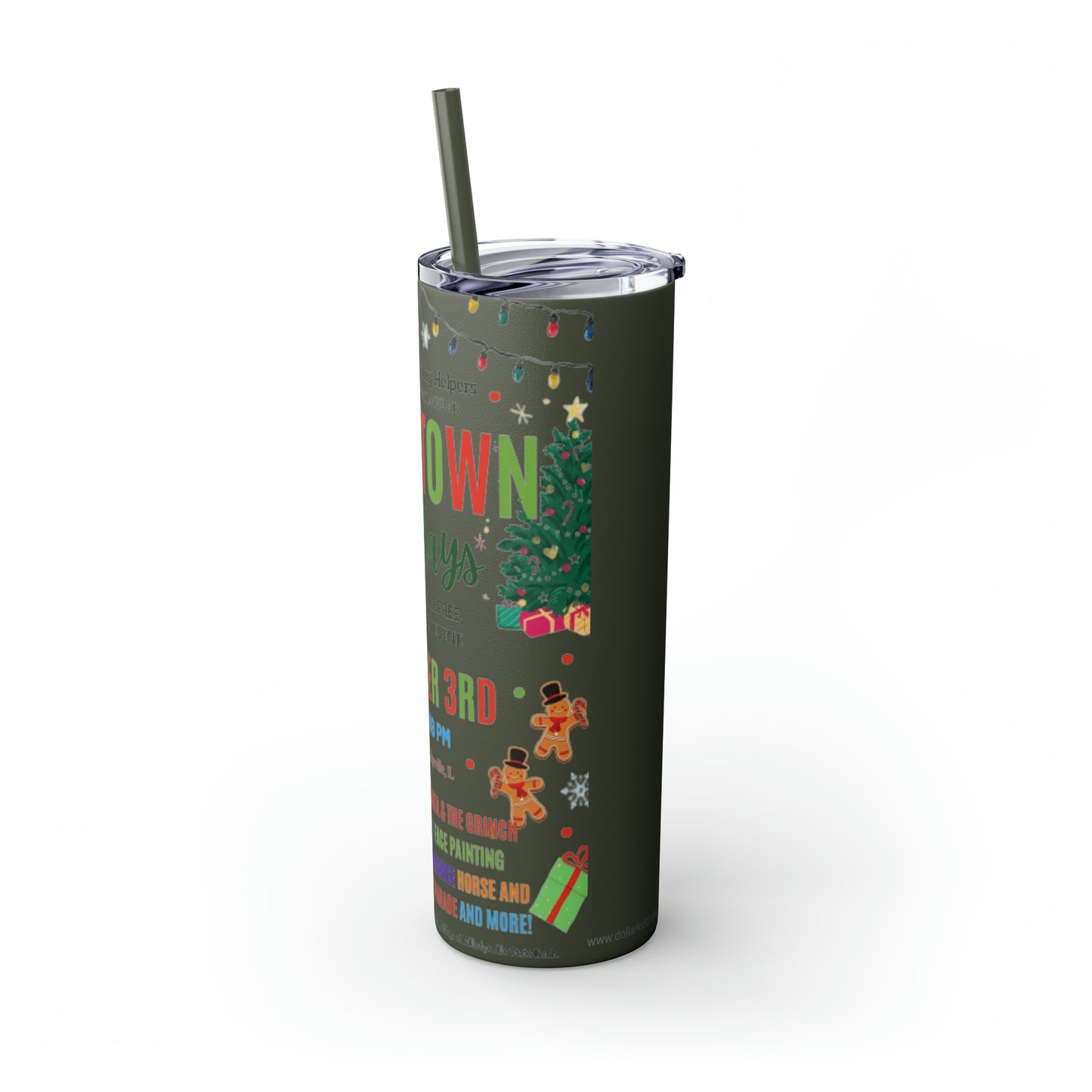 Hometown Holidays Banner 1 Skinny Tumbler with Straw, 20oz