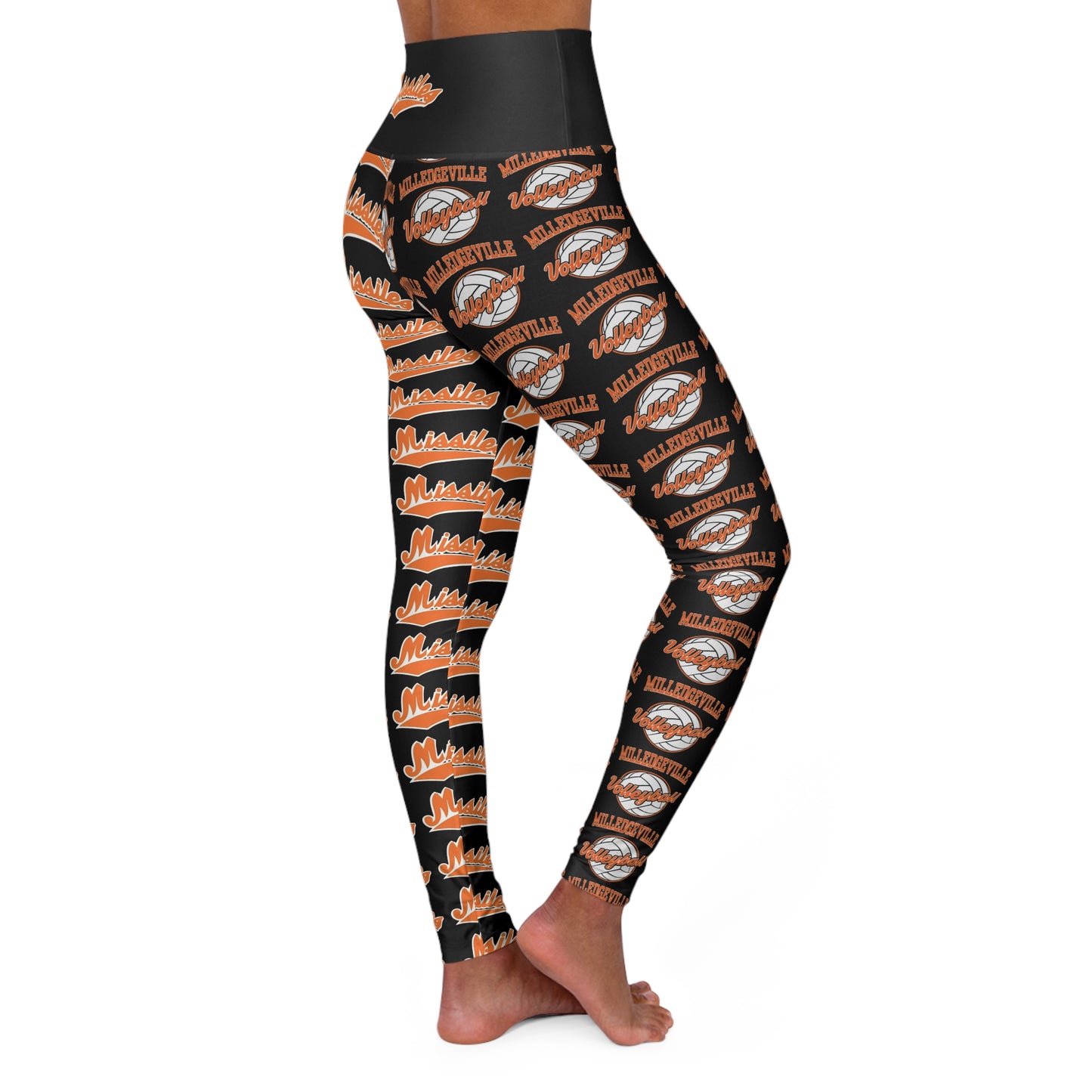 Missiles - Volleyball Black High Waisted Yoga Leggings (AOP)