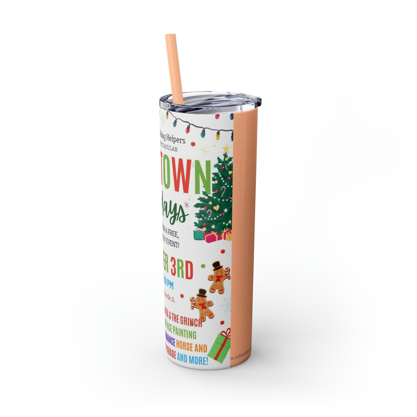 Hometown Holidays Banner 2  Skinny Tumbler with Straw, 20oz