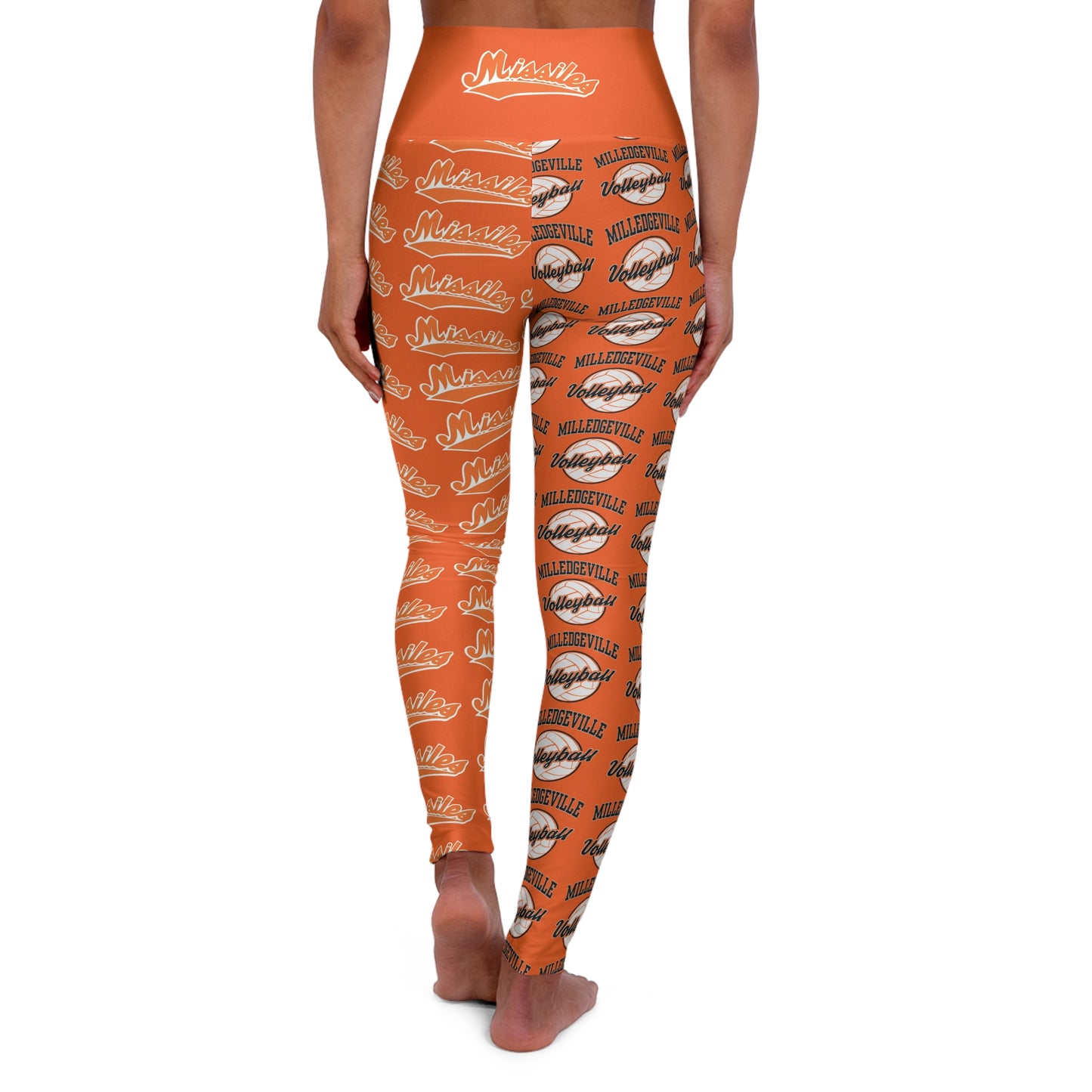 Missiles - Volleyball Orange High Waisted Yoga Leggings (AOP)
