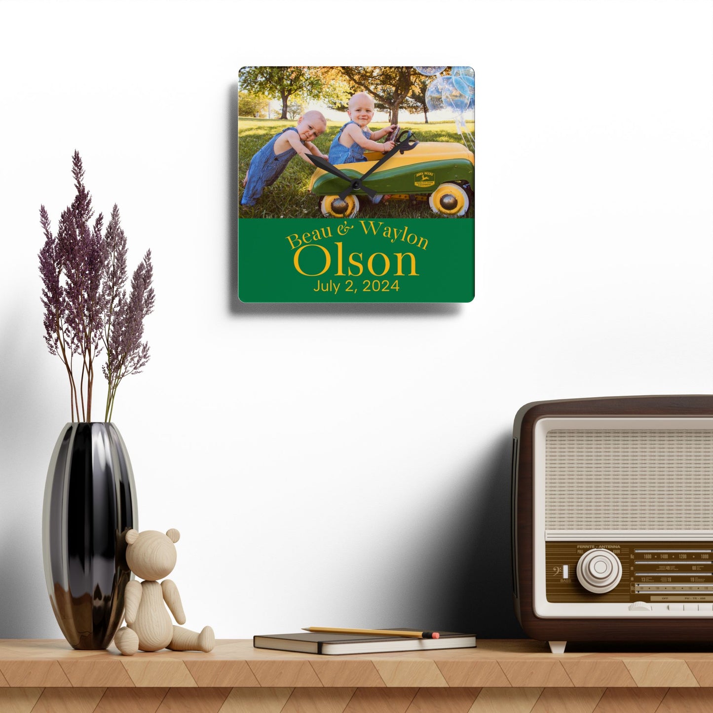Olson Personalized Photo Acrylic Wall Clock — Custom Name & Date Nursery Clock