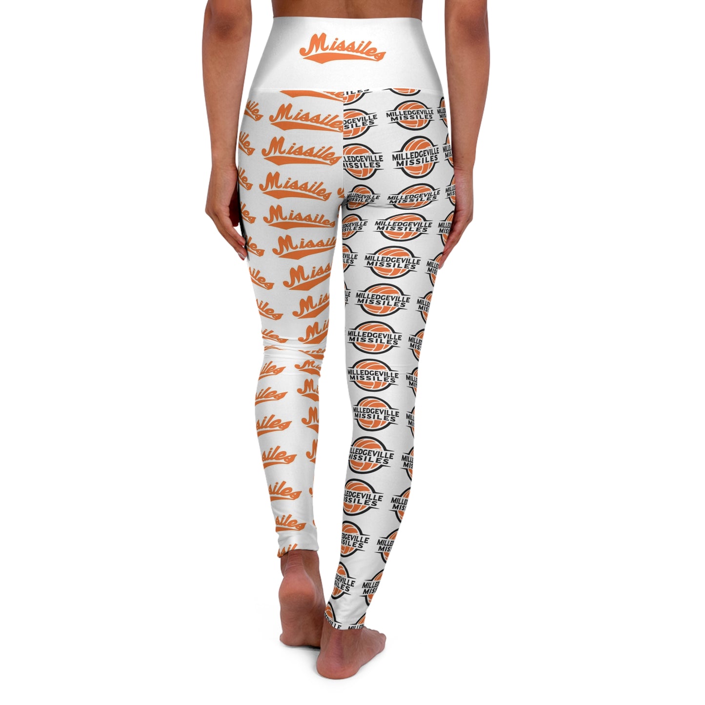 Missiles - Volleyball White High Waisted Yoga Leggings (AOP)