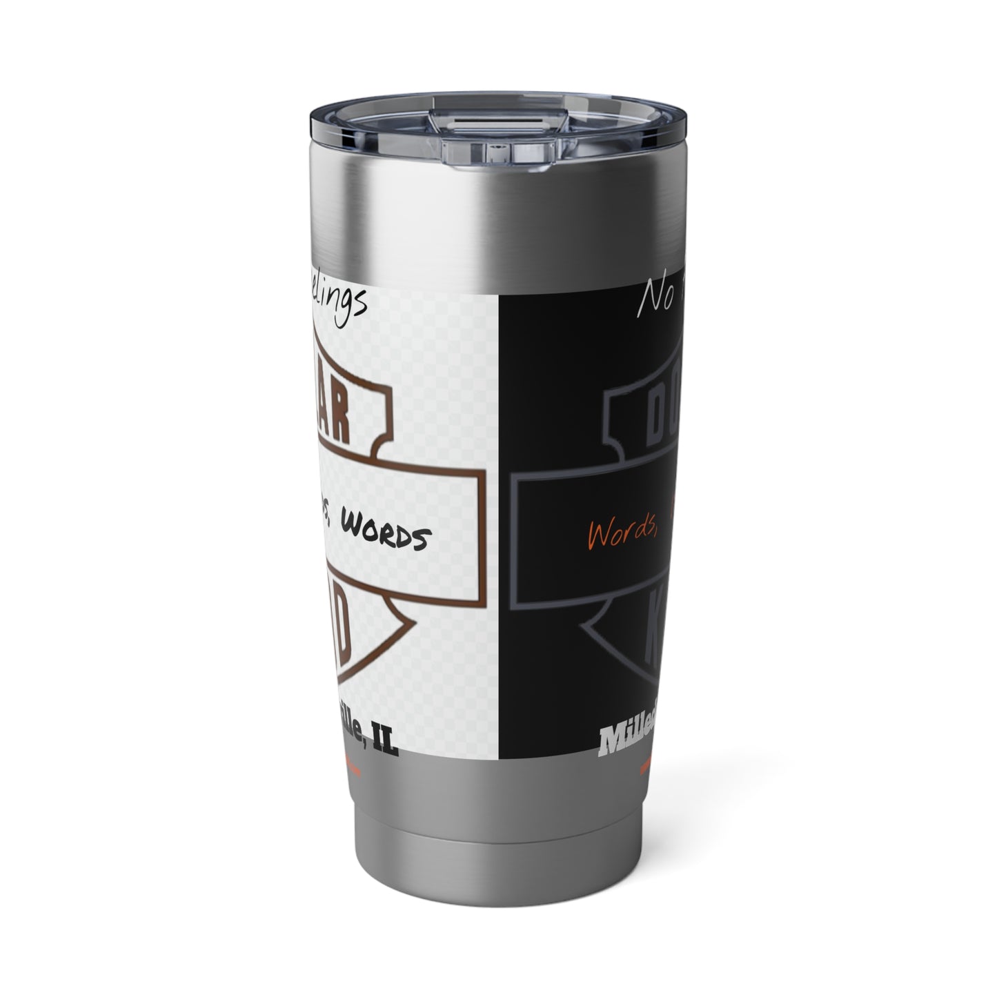 Words Words Words Grey on Black and Burnt Orange on White Vagabond 20oz Tumbler