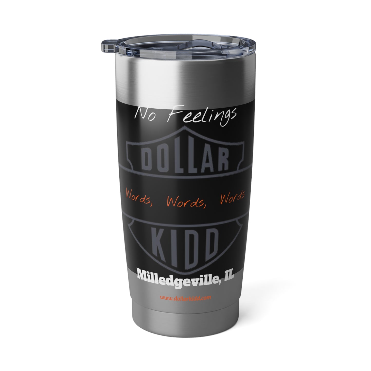 Words Words Words Grey on Black and Burnt Orange on White Vagabond 20oz Tumbler