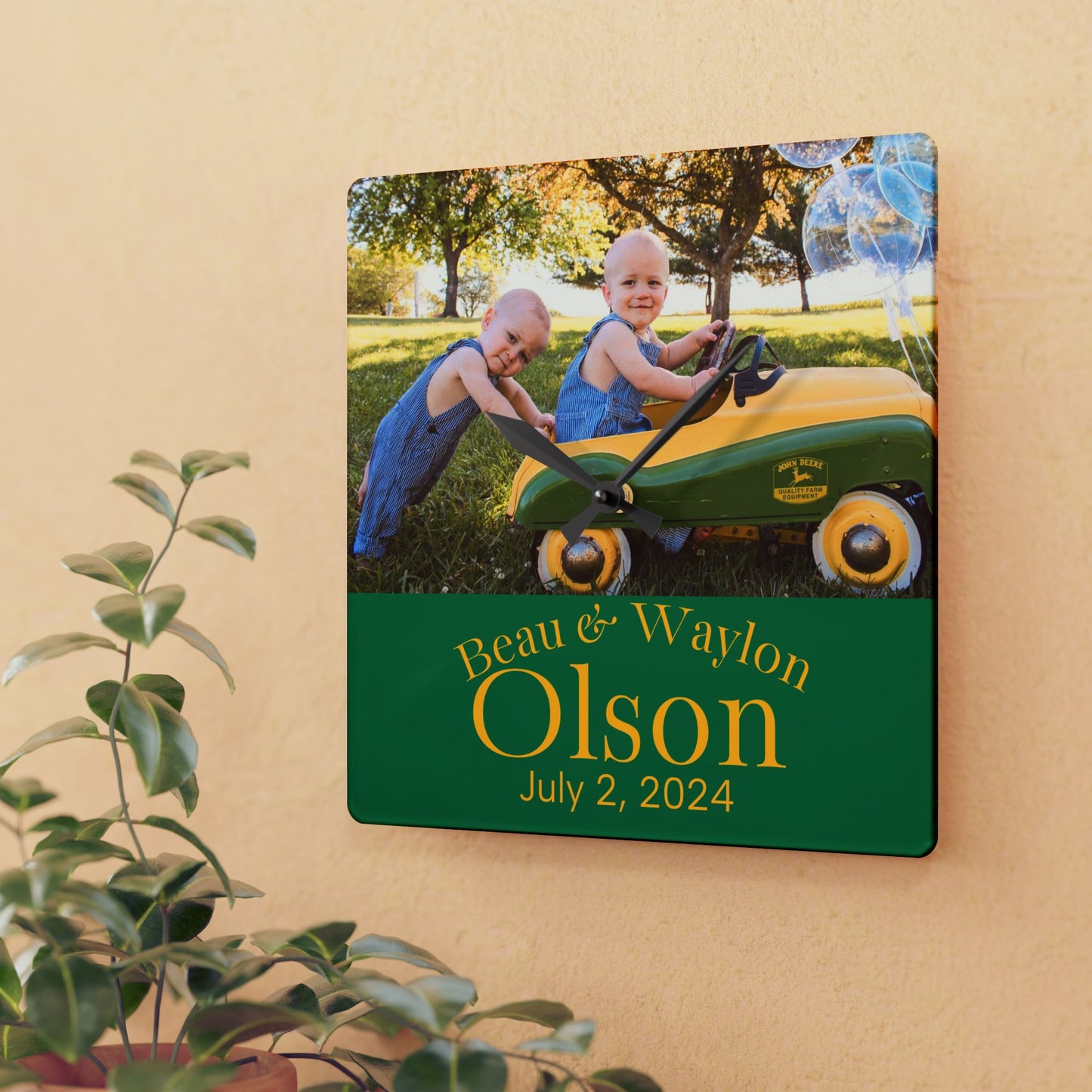Olson Personalized Photo Acrylic Wall Clock — Custom Name & Date Nursery Clock