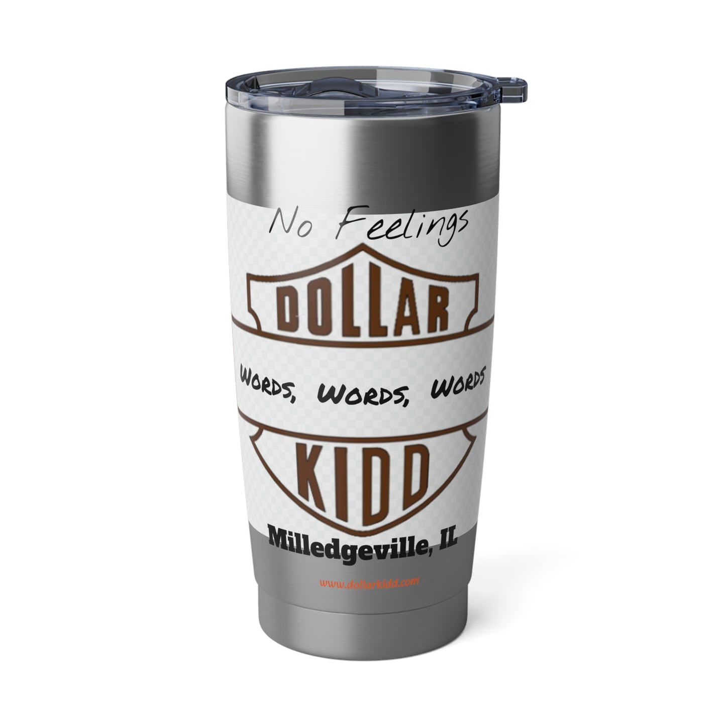 Words Words Words Grey on Black and Burnt Orange on White Vagabond 20oz Tumbler