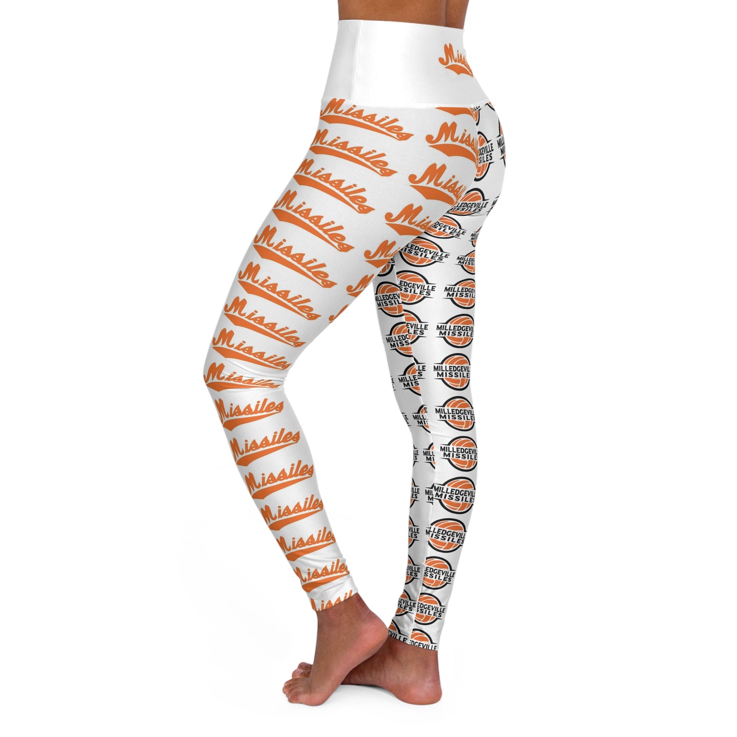 Missiles - Volleyball White High Waisted Yoga Leggings (AOP)