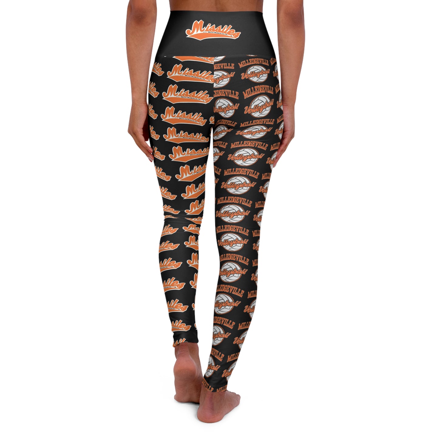 Missiles - Volleyball Black High Waisted Yoga Leggings (AOP)